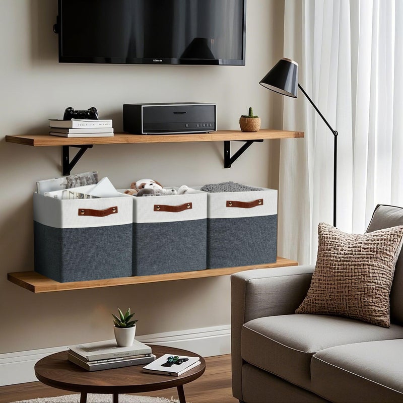 DECOMOMO Fabric Cube Storage Bins - Storage Baskets for Shelves, Cube Storage Organizer for Kallax and Cubbies (Slate Grey & White, 11 inch Cube) - 4 Pack - Image 3